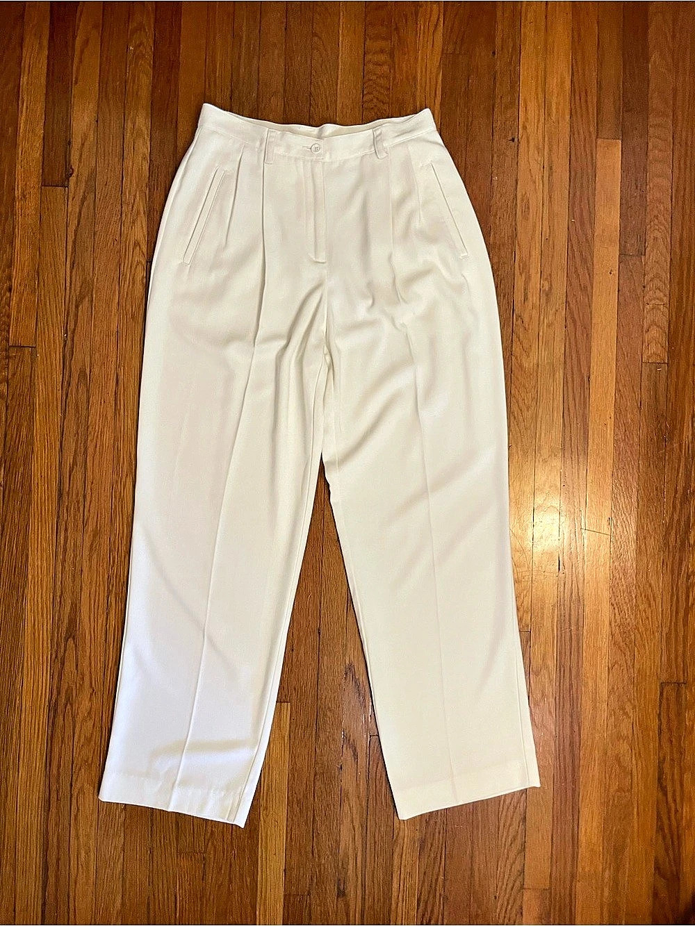 Vintage Liz Claiborne Cream Pleated Wide Leg Trousers Petite 6